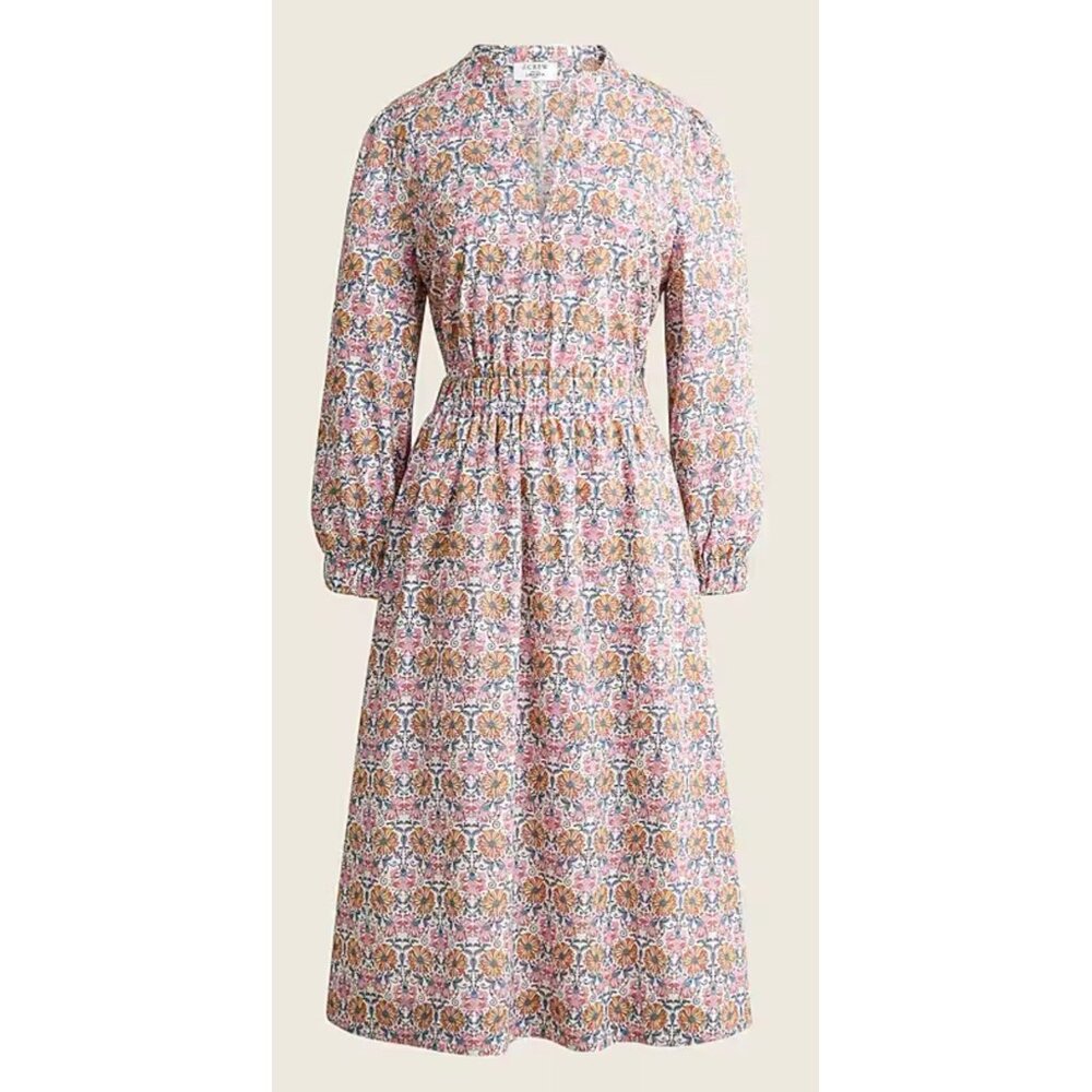 JCrew Liberty Floral Midi Dress Women 3X Multicolor Cinched Waist Peasant Modest